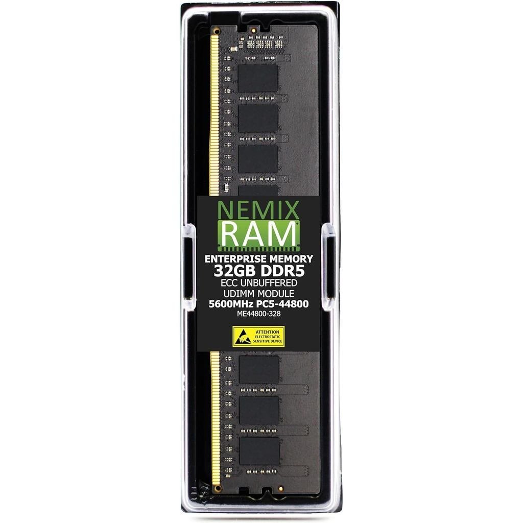 32GB 1X32GB DDR5 5600MHz PC5-44800 2Rx8 1.1V CL46 288-PIN ECC Unbuffered UDIMM NEMIX RAM Compatível com Placa-Mãe ASRock