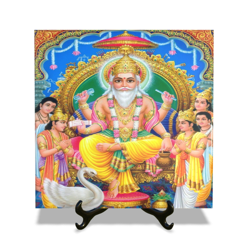 Quadro Azulejo Deus Indiano Brahma BA com suporte vários tamanhos decoração presente religioso
