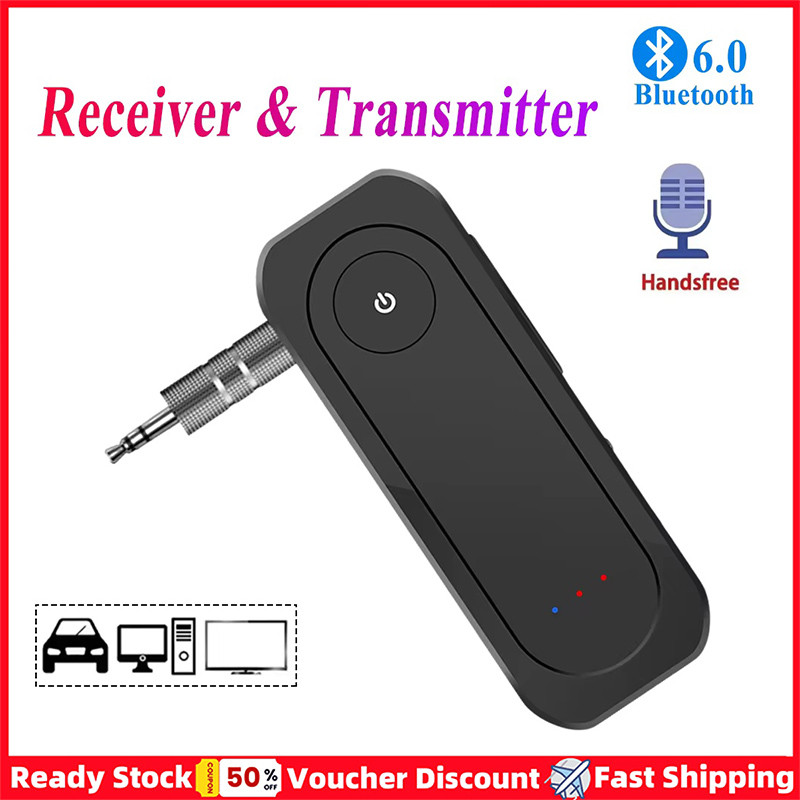 [Estoque Pronto] Transmissor Receptor De Áudio Bluetooth6.0 2 Em 1 Adaptador Sem Fio 3.5 Mm AUX Jack USB Dongle Música P