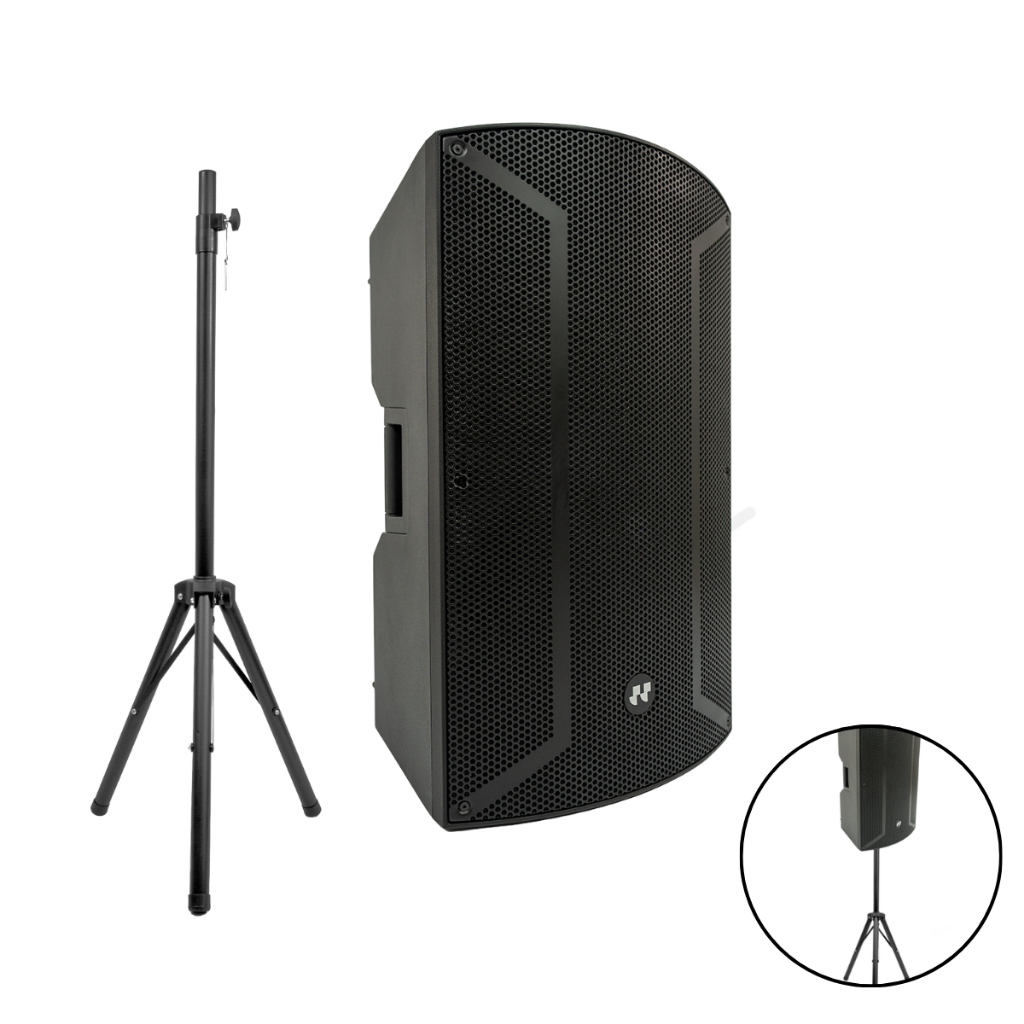 Kit de Som Ativa Profissional Sonn SA15-450DSP 450W RMS com DSP e Bluetooth + Suporte Pedestal Reforçado com base