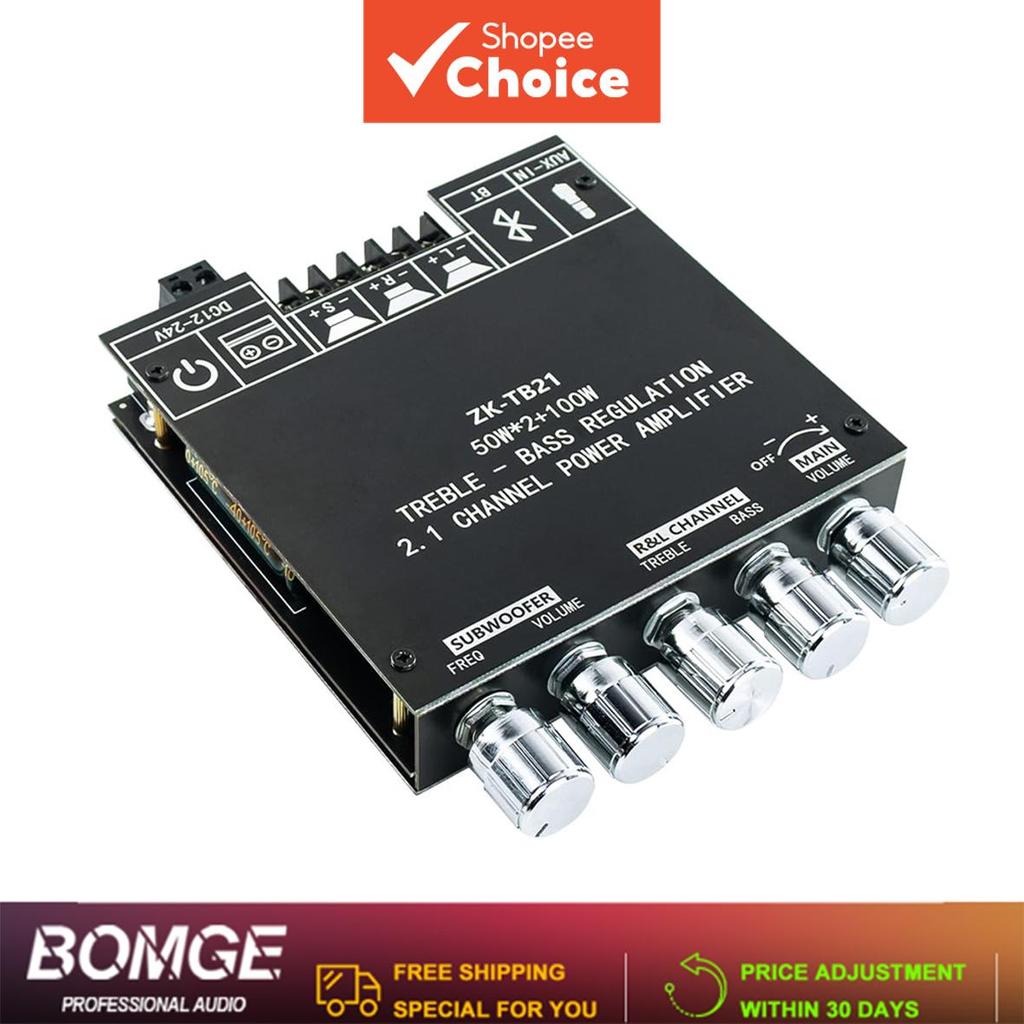 Placa Amplificadora Bluetooth 5.0 ZK-TB21 - 50Wx2 com Controle de Graves/Agudos, 9-24V DC para Caixas de Som Passivas