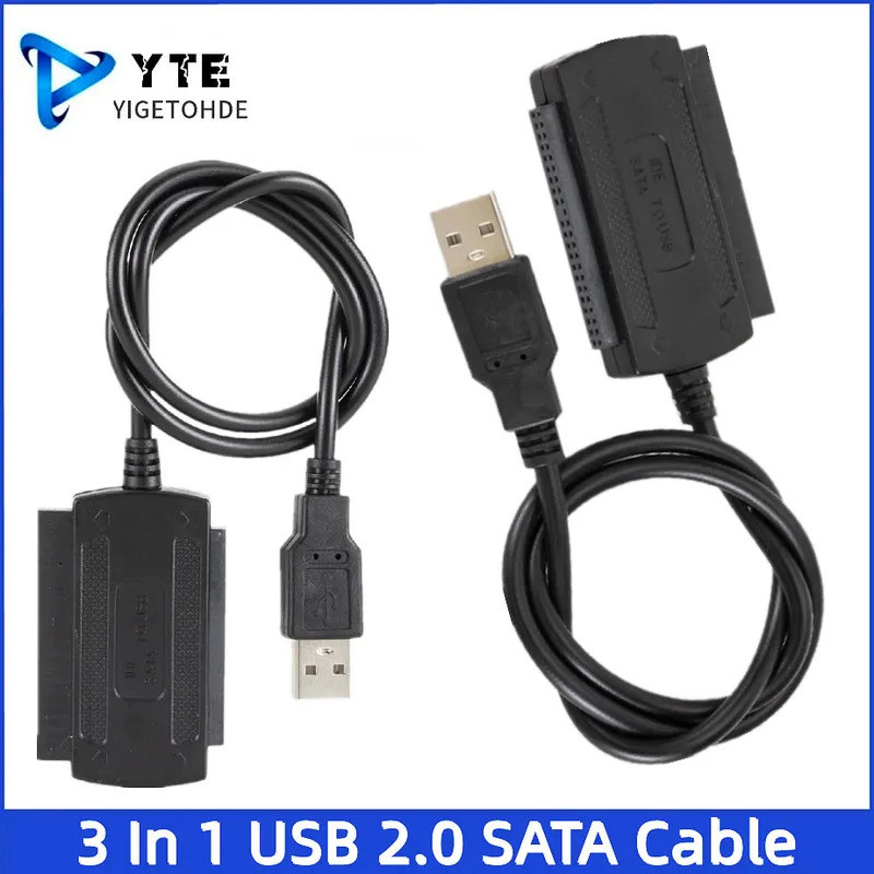 Adaptador YIGETOHDE 3 em 1 USB 2.0 IDE SATA 5.25 S-ATA para Disco Rígido de 2.5 e 3.5 Polegadas, Cabo Adaptador para PC