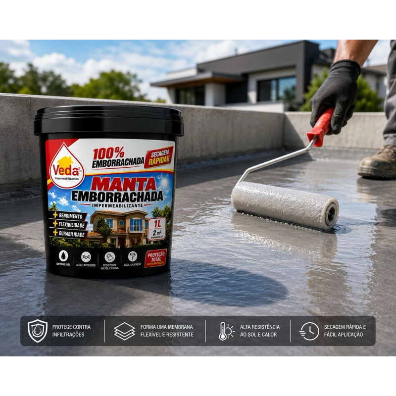MANTA EMBORRACHADA DE ALTA RESISTÊNCIA INVISÍVEL 10L/ RENDIMENTO DE 24M²  Balde de 10 litros