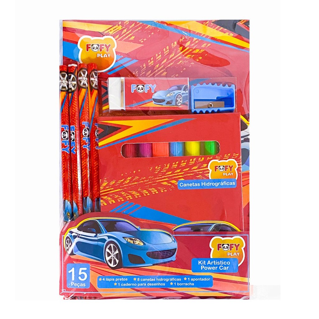 Kit Papelaria Presente Artistico Power Car 15 PCS - FOFY