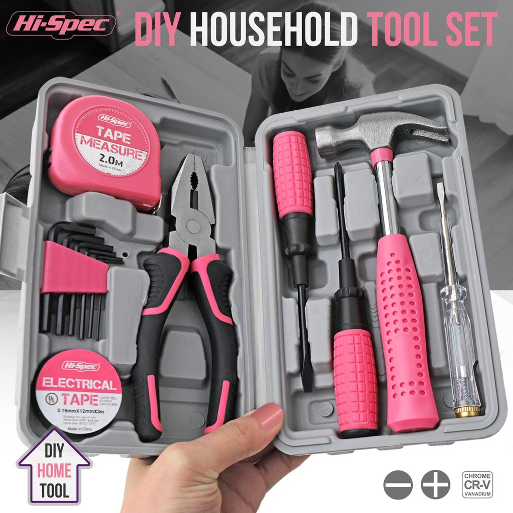 Kit De Ferramentas Para Reparo Doméstico  Caixa Essencial Rosa Faculdade/Dorm  Home Office Faça Você Mesmo HomeBas