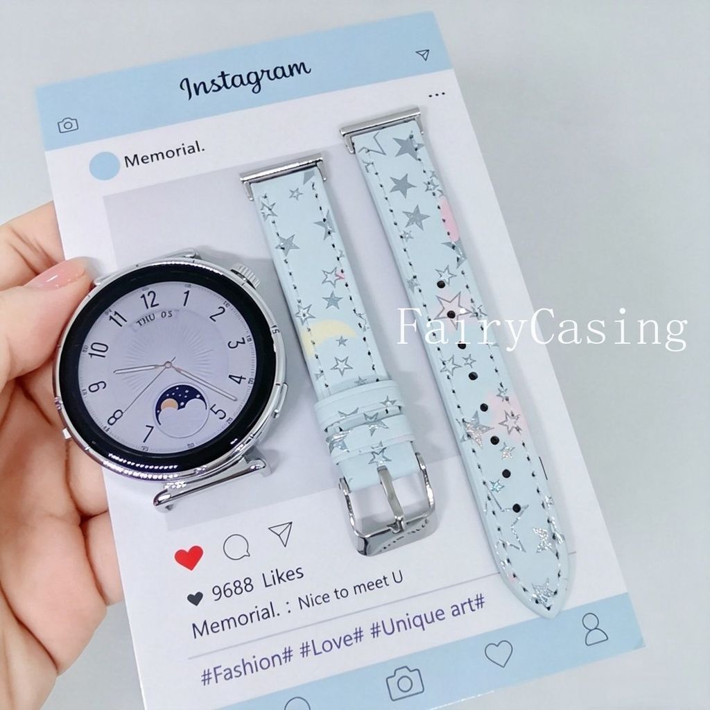 Pulseira De Couro Com Estampa De Estrela Flash , 18mm 20mm 22mm Para Vivo Watch GT3 5 GT2 E Honor 2i 5/X5/X5i