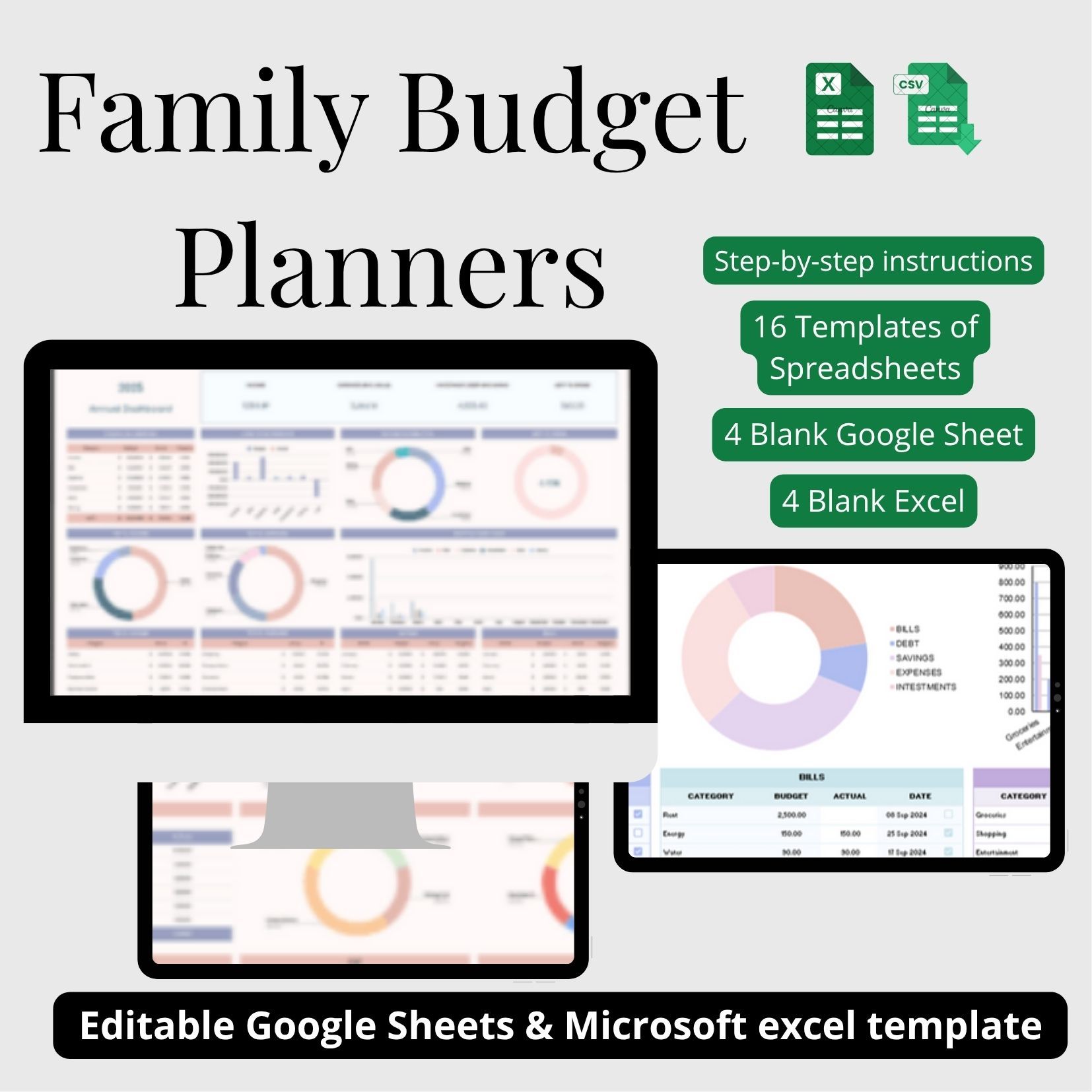 Family Budget Planner Templates - 16 Excel/Sheets Templates Household Finance Bundle - Editable Budget Spreadsheets for Families (Instant Download)