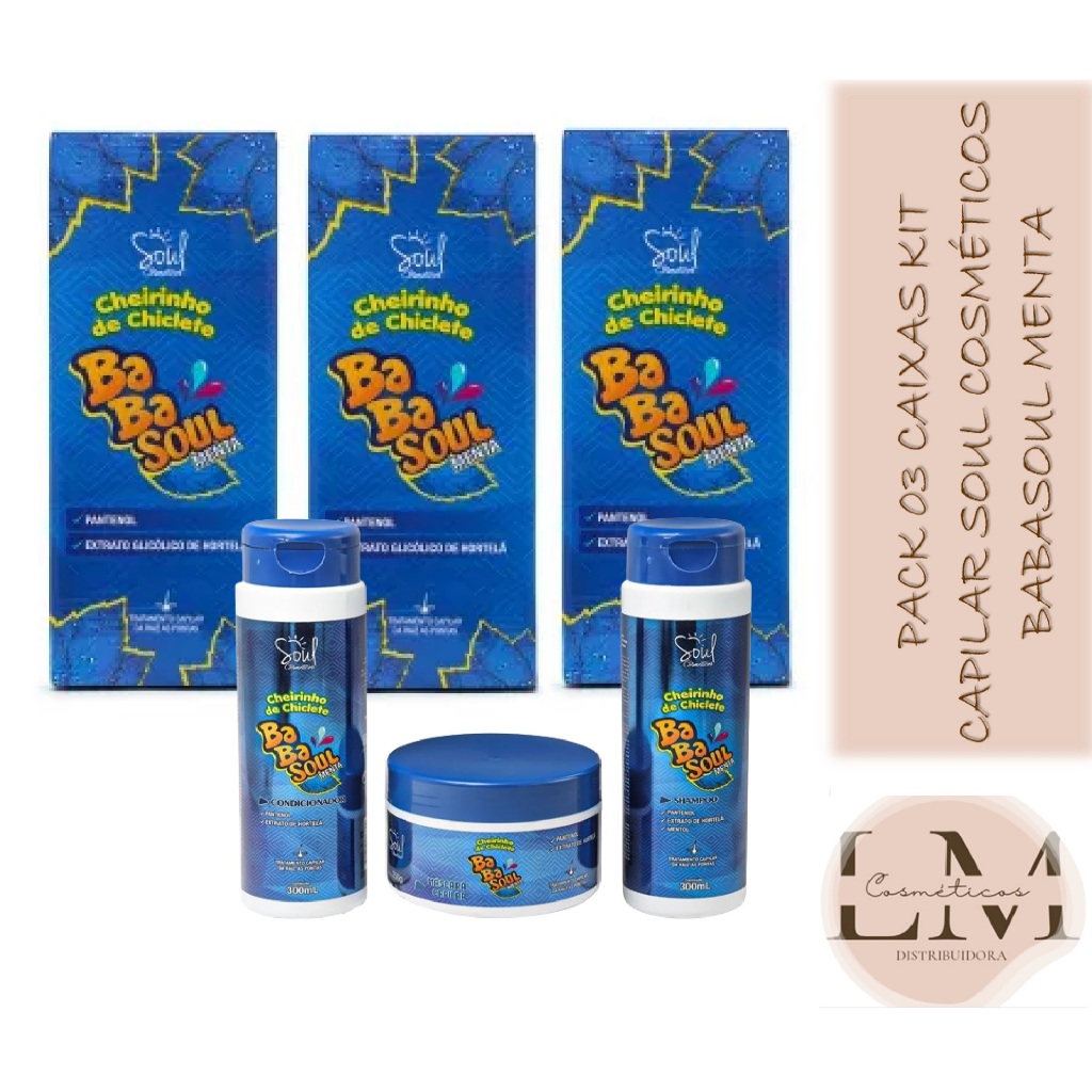Kit 03cxs do Kit Capilar 3 Produtos (Sh 300ml + Cond 300ml + Mascara 250ml) cada caixa Cheirinho De Menta Soul Cosméticos