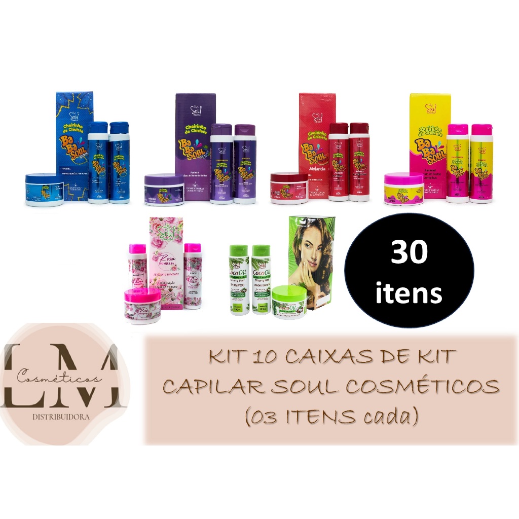 Pack Sortidos 10 caixas Kit Capilar Soul Cosméticos Sh+Con+Masc (Escolha os tipos)
