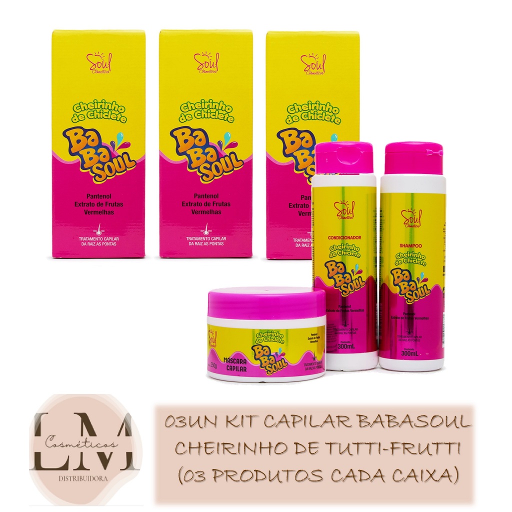 Caixa com 03un Kit Capilar Cheirinho De Babalu Soul Cosmeticos ( Shapoo 300ml + Condicionador 300ml + Mascara 250ml )
