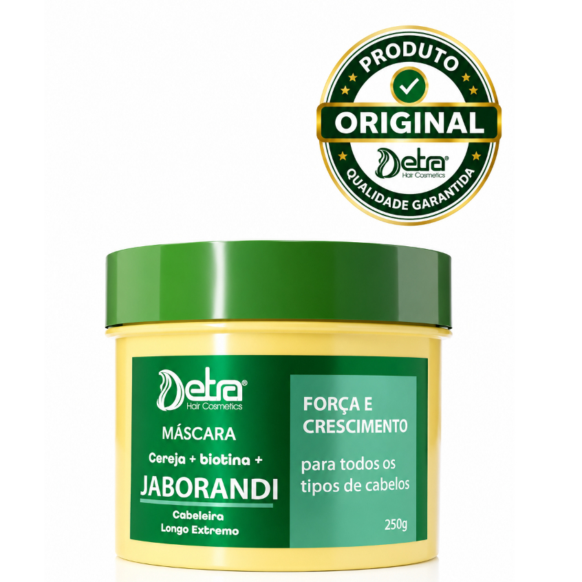 Máscara Hidratação Jaborandi Carqueja e Biotina Força e Crescimento Antiqueda Detra Cosmetic 250g