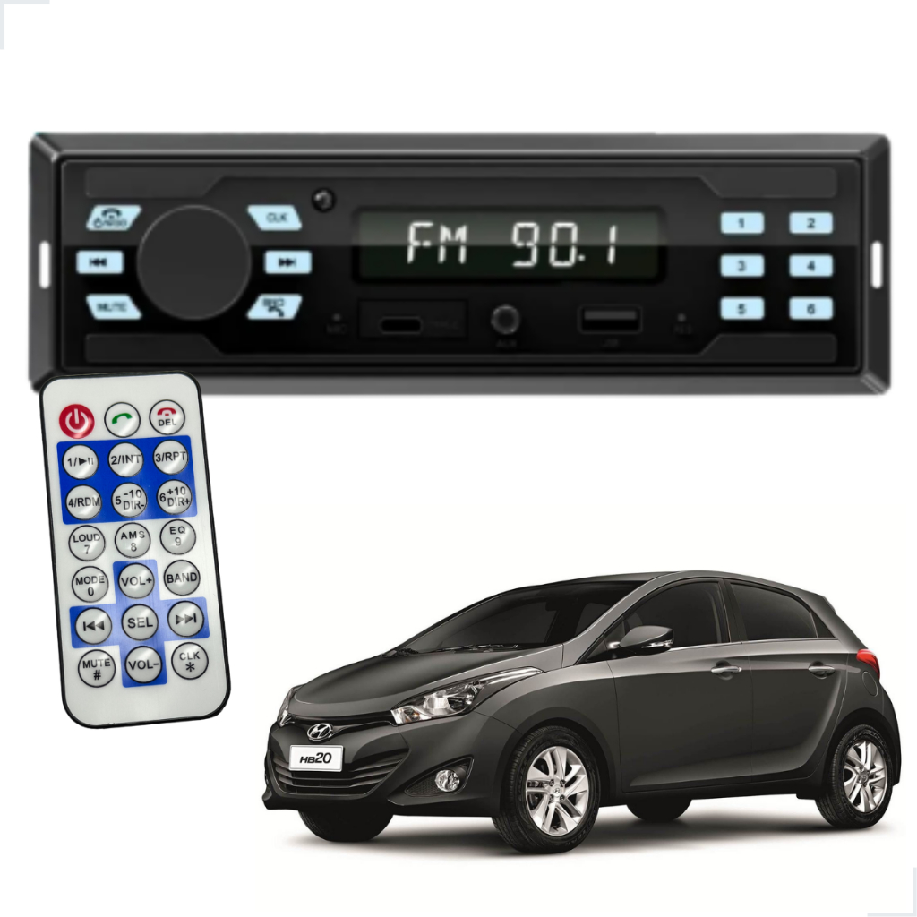 Rádio MP3 Player Automotivo Kube Car Stereo com Controle Bluetooth USB USB C AUX FM 4 x 50w OR1000