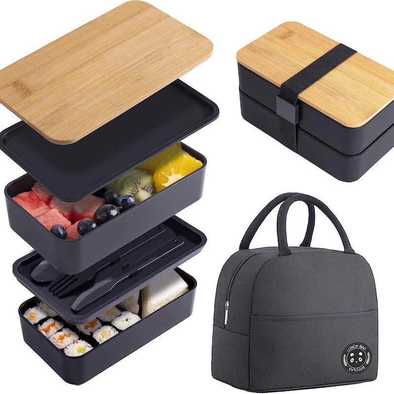 Lancheira Bento empilhável com bolsa isolada / Stackable Bento Lunch Box with Insulated Bag
