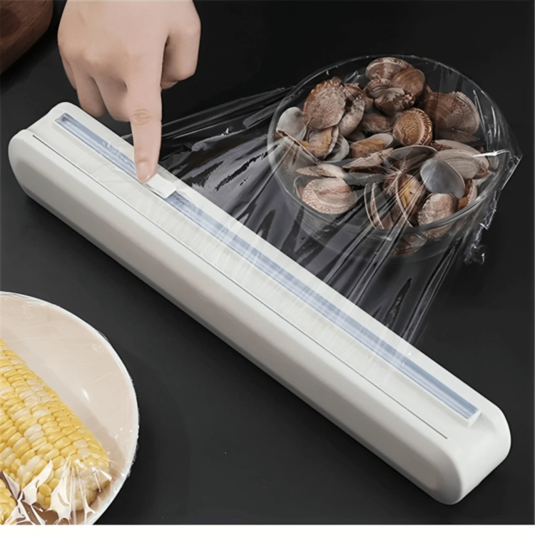 Cortador De Plástico Filme Suporte Ajustável Dispenser Plástico Filme Descartável Ventosa Aderente Selador Comida Cozinha Embalagem