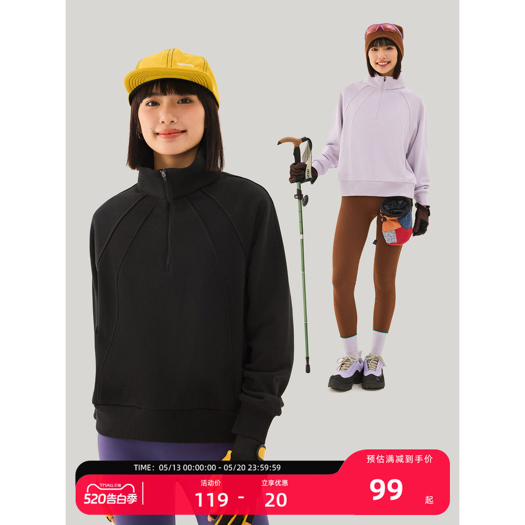 TECTOP/Expanded Outdoor Ladies Casual Algodão Moletom Outono Inverno Perfil Respirável Gola Alta Meio Cardigan Camiseta