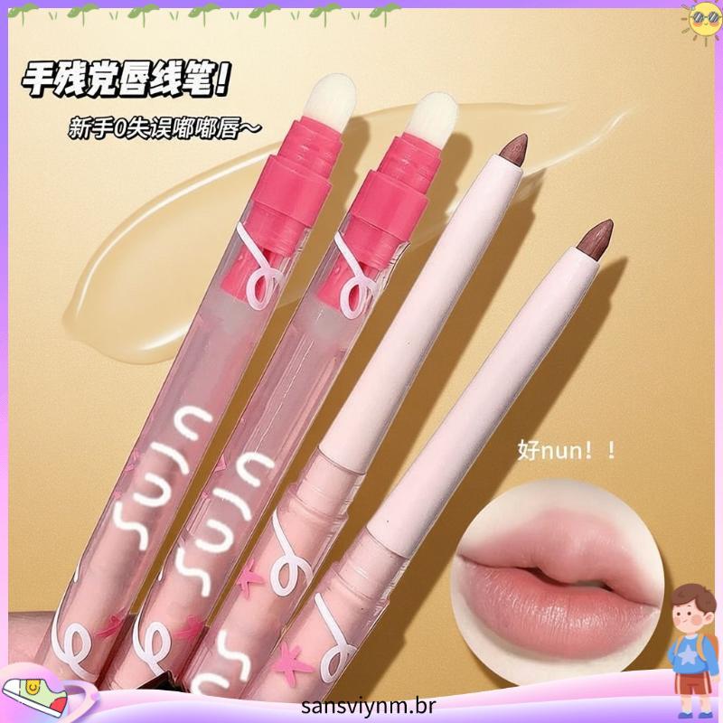 Giveaway Lip Enhancement Repolho Delineador labial de duas cabeças Nude Shadow Outline Lip Shape À prova d'água de longa