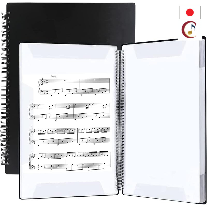 Sheet music file A4 size, band file, sheet music holder, plain black, 2-sided, 40 pages, writable design, flip-open, sui