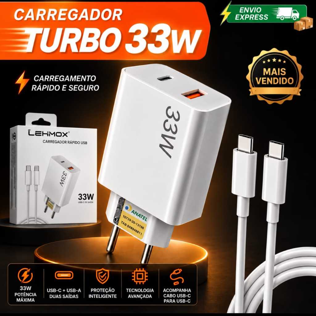 Carregador Turbo 33w Tipo- C para celular Lehmox original