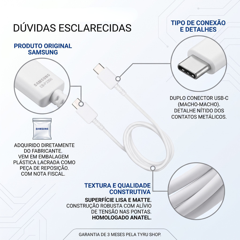 Cabo Samsung USB-C pra USB-C Galaxy Book3 Book4 Book3 360