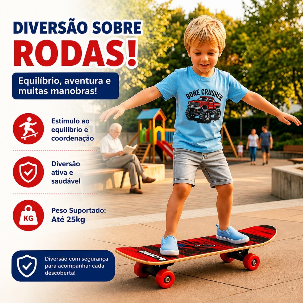 Skate Infantil Estampado Iniciante Shape Madeira Rodas PVC Suporta Ate 25 kg Menino Menina