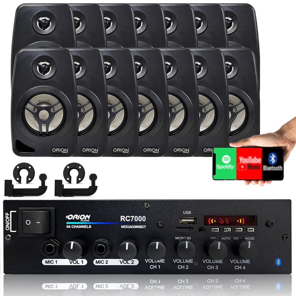 Kit Som Ambiente 500 Watts Bluetooth +14 Caixas Parede Preta