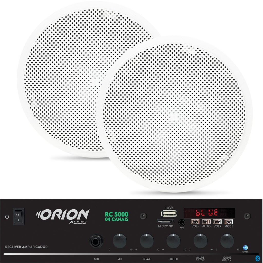 Kit Som Ambiente C/ Amplificador 300 Watts + 2 Caixas Gesso