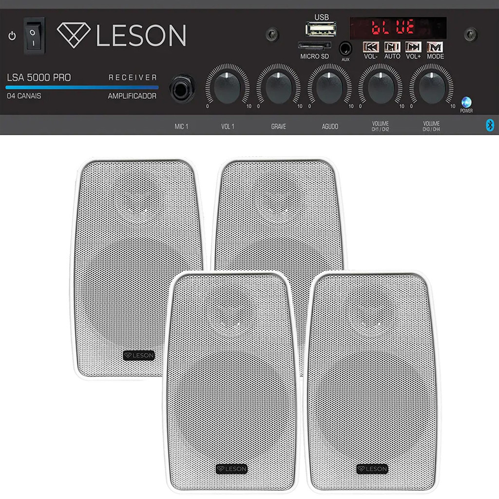 Kit Som Ambiente 120 Watts Bluetooth + 4 Caixas Branca 70w