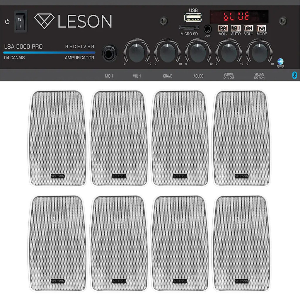 Kit Som Ambiente 120 Watts Bluetooth + 8 Caixas Branca 70w