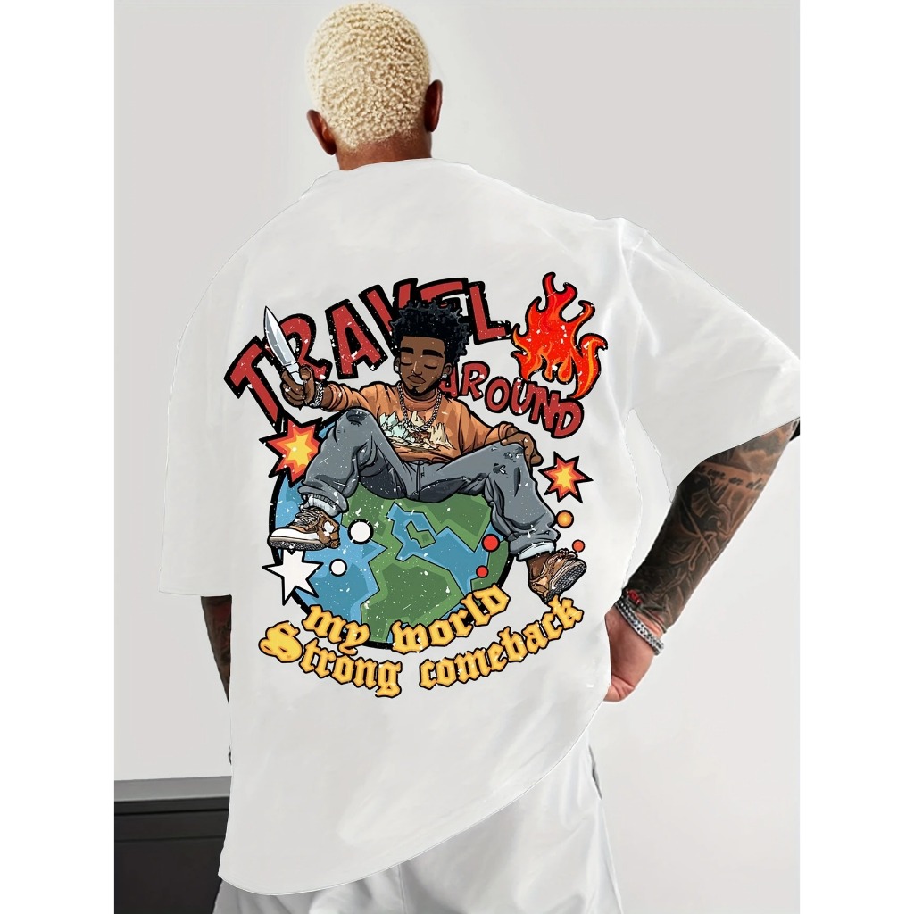 Camiseta Casual Algodão Premium Travel Around Rasta Plus Size Infantil Streetwear