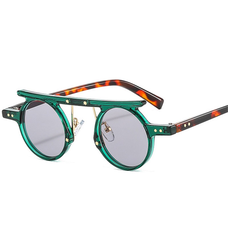 Fashion Small Round Punk Sunglasses Retro Clear Ocean Gradient Lens Shades UV400 Men Double Color Rivets Sun Glasses