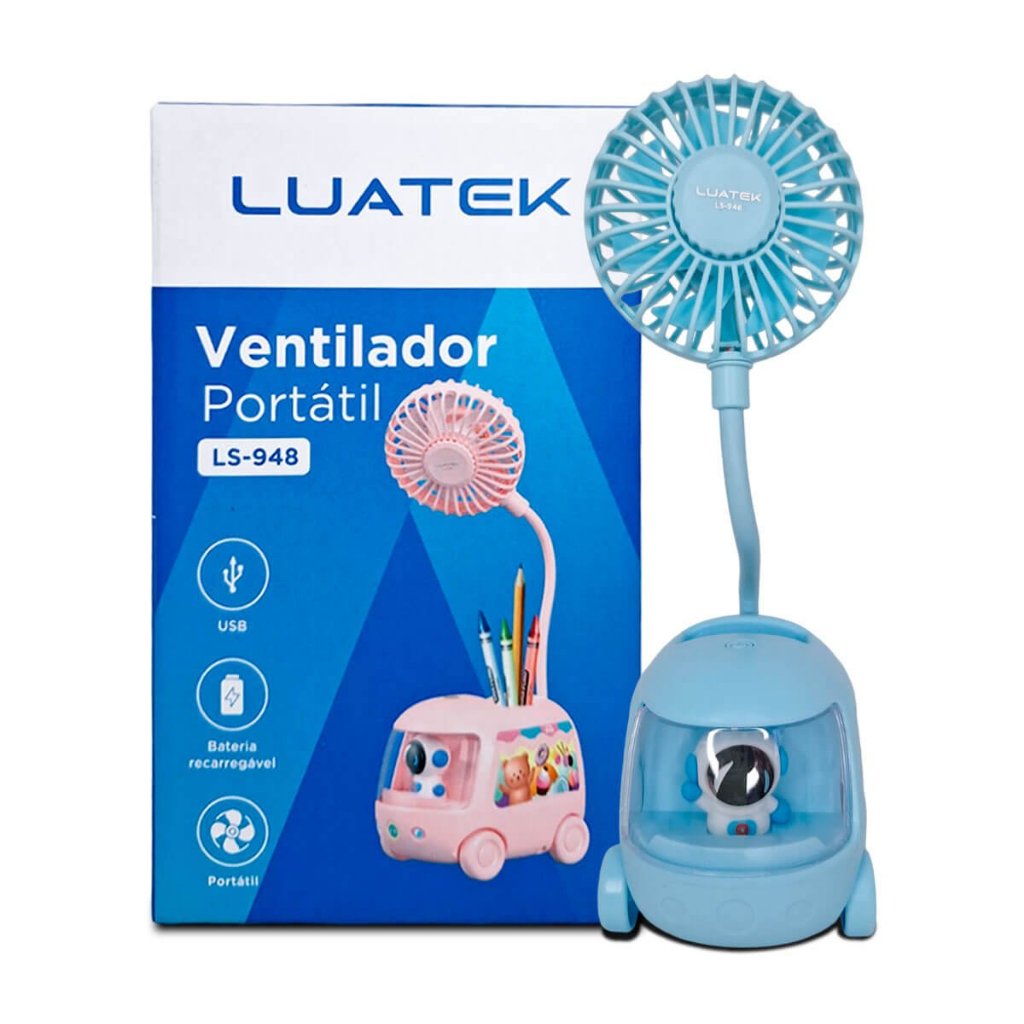 Ventilador Mesa Portátil Recarregável Porta Lápis Luatek Bateria 250mAh