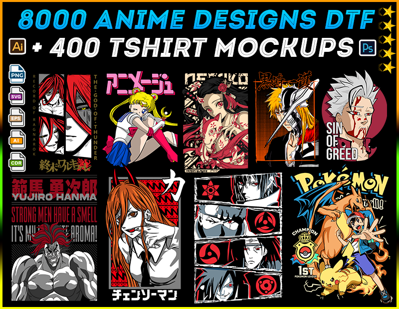 +8000 Anime DTF Designs for Sublimating T-Shirts, Mugs, and More! Mega Pack ⭐