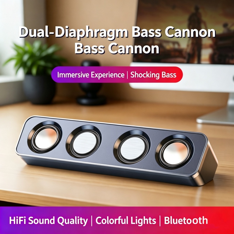 SADA PC Alto-Falante Bluetooth Desktop Soundbar Dual Driver Subwoofer De Volume Para Laptop
