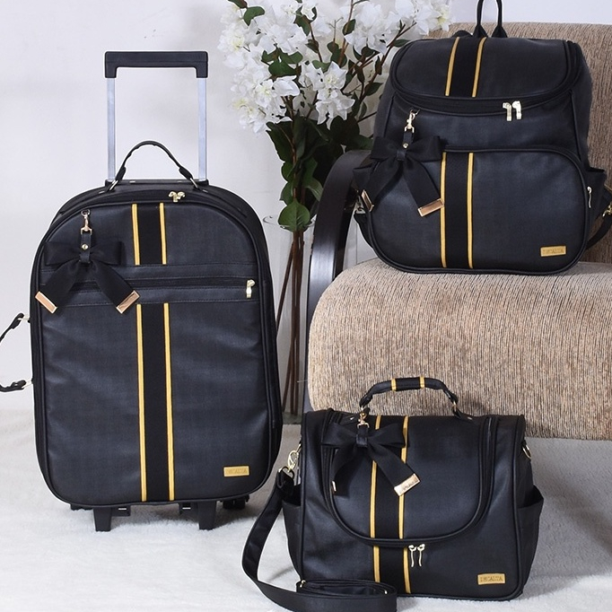 Kit Bolsa Maternidade Oxford Preto/Dourado - 03 Peças