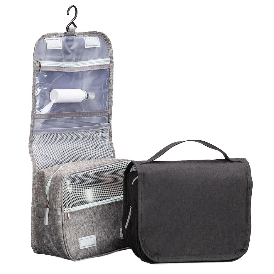 Necessaire Preto 3 Compartimentos Em Nylon Oxford Unissex