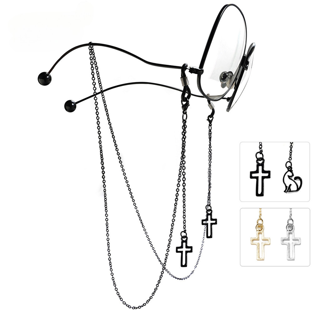 Corrente de óculos de metal retrô, corda de óculos, fones de ouvido, corrente anti-queda, corrente de óculos