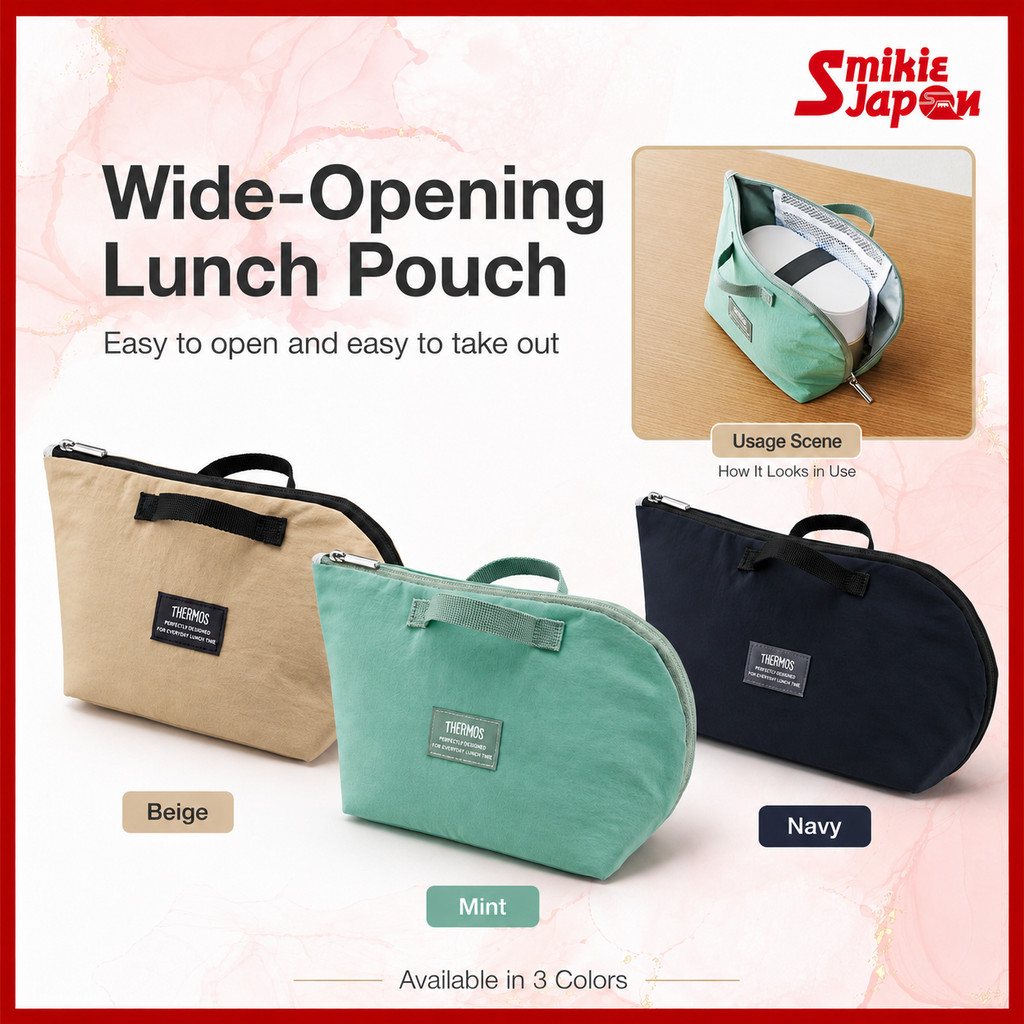 THERMOS Insulated Lunch Bag 1.5L/2L Japanese Direct Purchase Thermal Bento Bag 3-Layer Insulation Large Opening Easy Access Washable with Pocket
