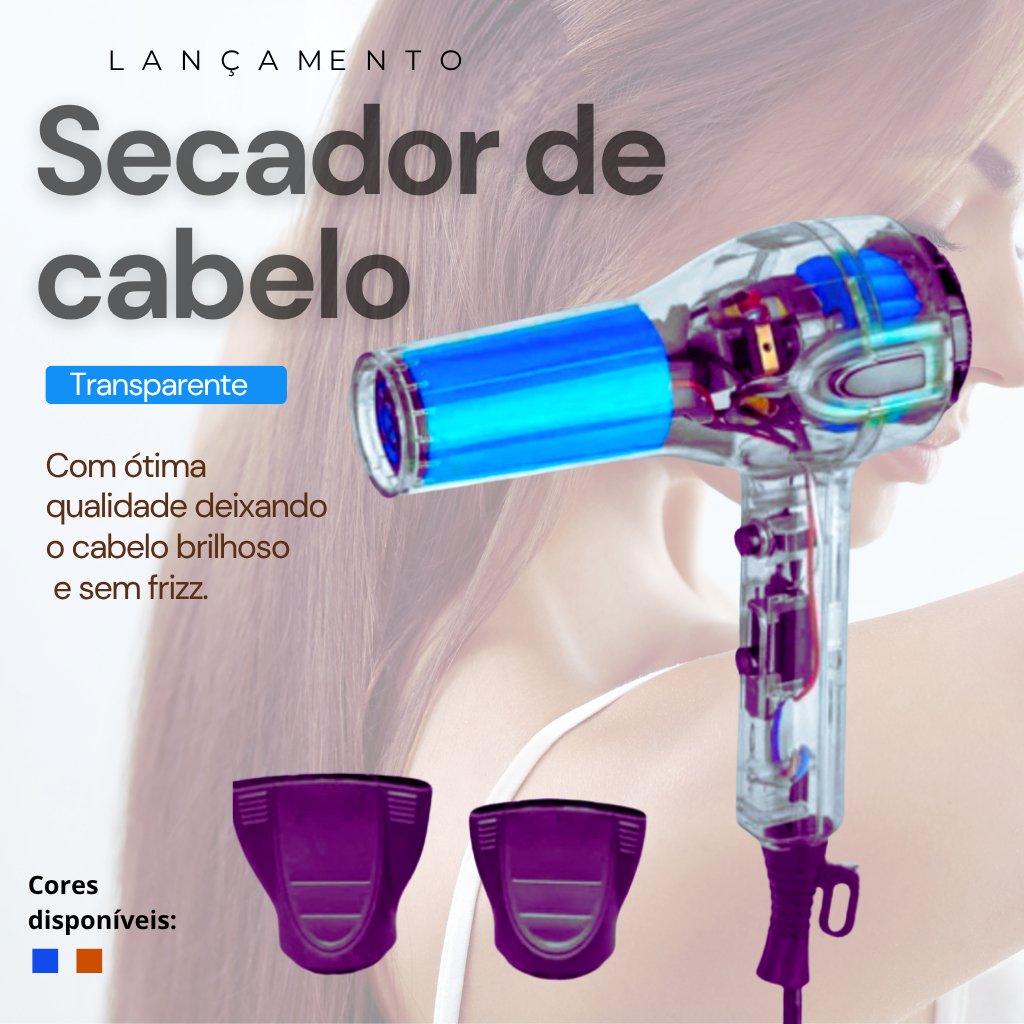 Secador De Cabelo Transparente Alta Potência Portátil