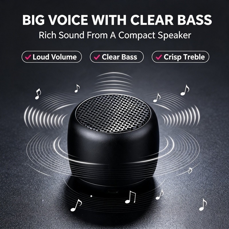Pequeno Alto-falante Bluetooth de Metal, Tamanho de Moeda, Modo Estéreo TWS, Microfone Integrado, Controle Remoto para S