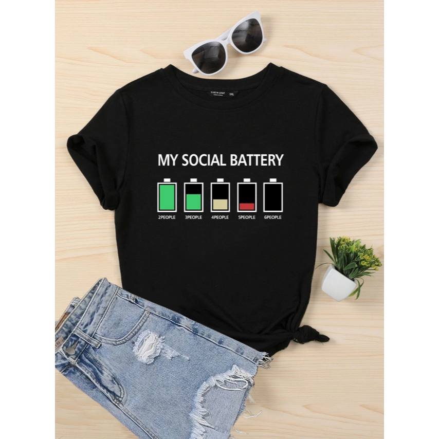 Camiseta My Social Battery Oversized Unissex Manga Curta Streetwear Básica