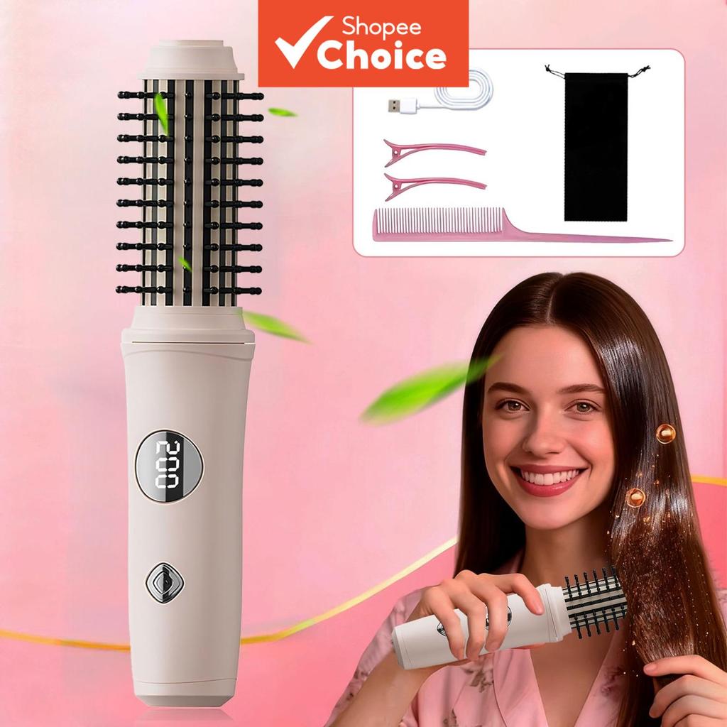 Escova Modeladora Portátil de Viagem Dorm Hot Sem Fio Recarregável 3 em 1 Multifuncional: Alisamento e Cachos,