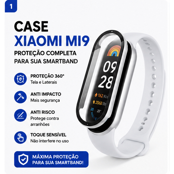 Capa Case Com Proteção Na Tela Compatível Xiaomi Mi Band 9 Anti Impacto 360 Full Cover