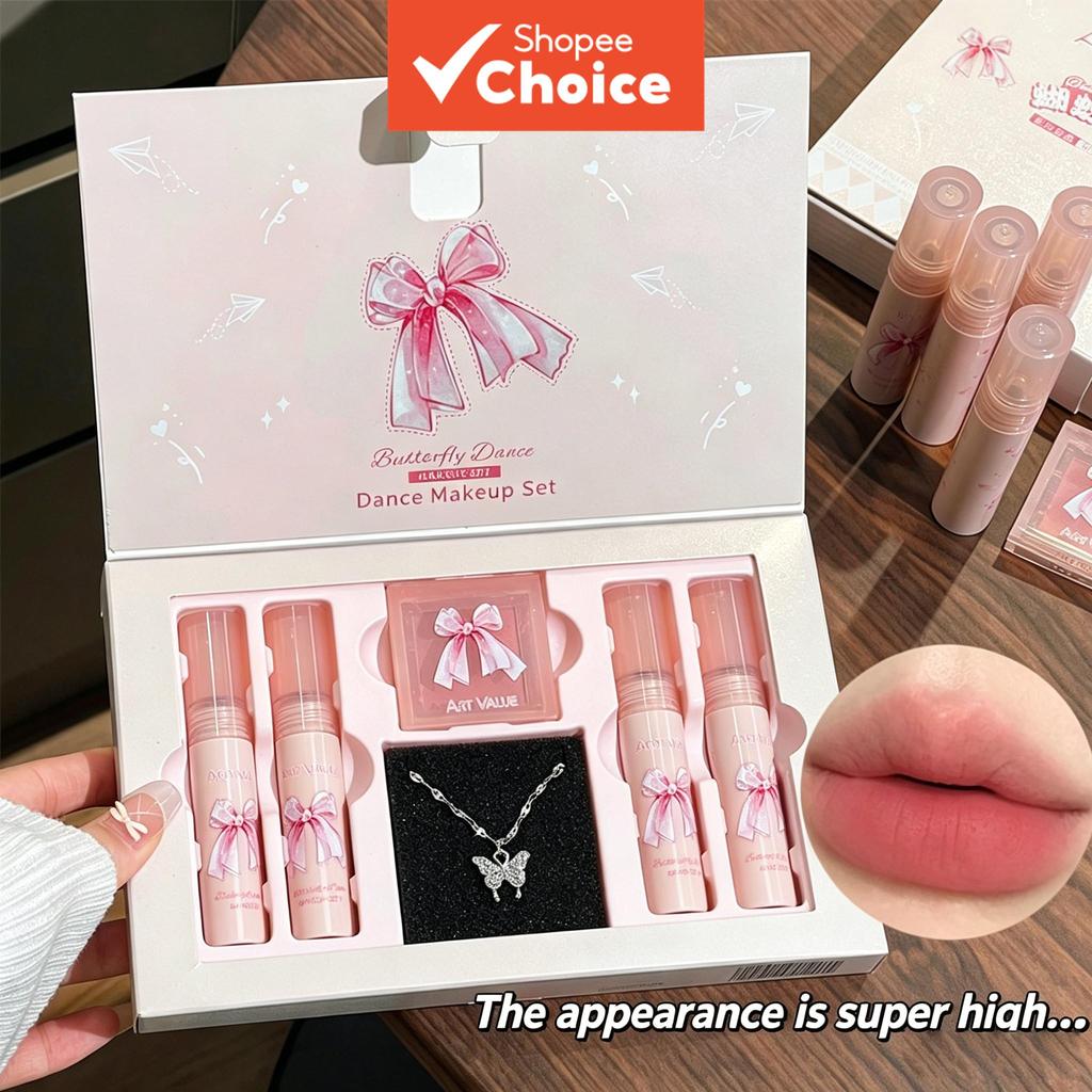 ART VALUE Novo Conjunto De Maquiagem Para Dança De Borboleta 4 Peças Kit De Lama Labial Fosca De Longa Duração