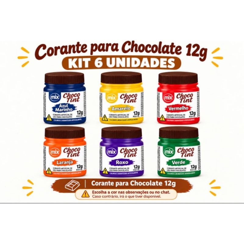 Kit 6 Corantes para Chocolate Choco Tint 12g Mix | Escolha Suas Cores|Bombom-Trufa-Chocolate