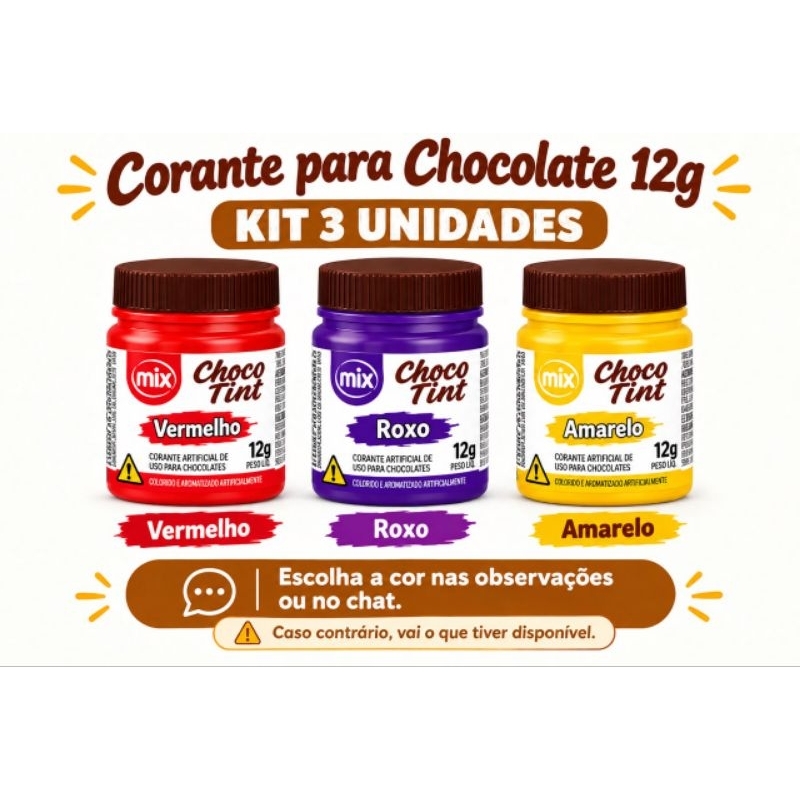 Kit 3 Corantes para Chocolate Choco Tint 12g Mix | Escolha Suas Cores|Bolo-Confeitaria-Chantilly
