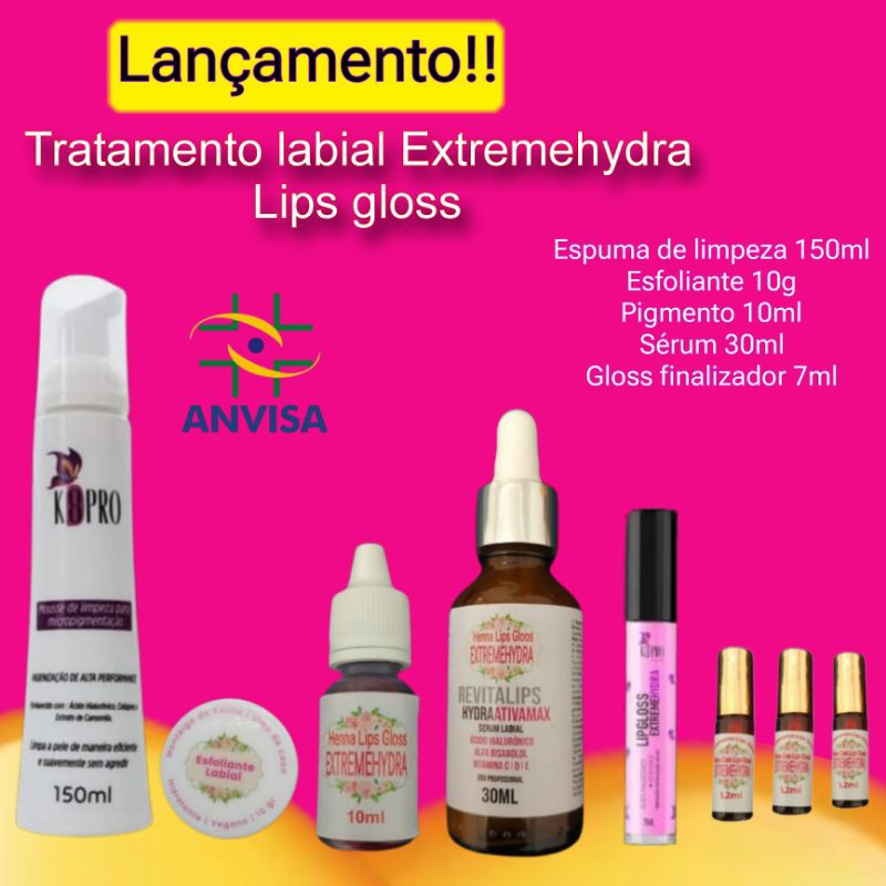 Kit Hidragloss Henna lábial liptint revitalização labial top 5 em 1.