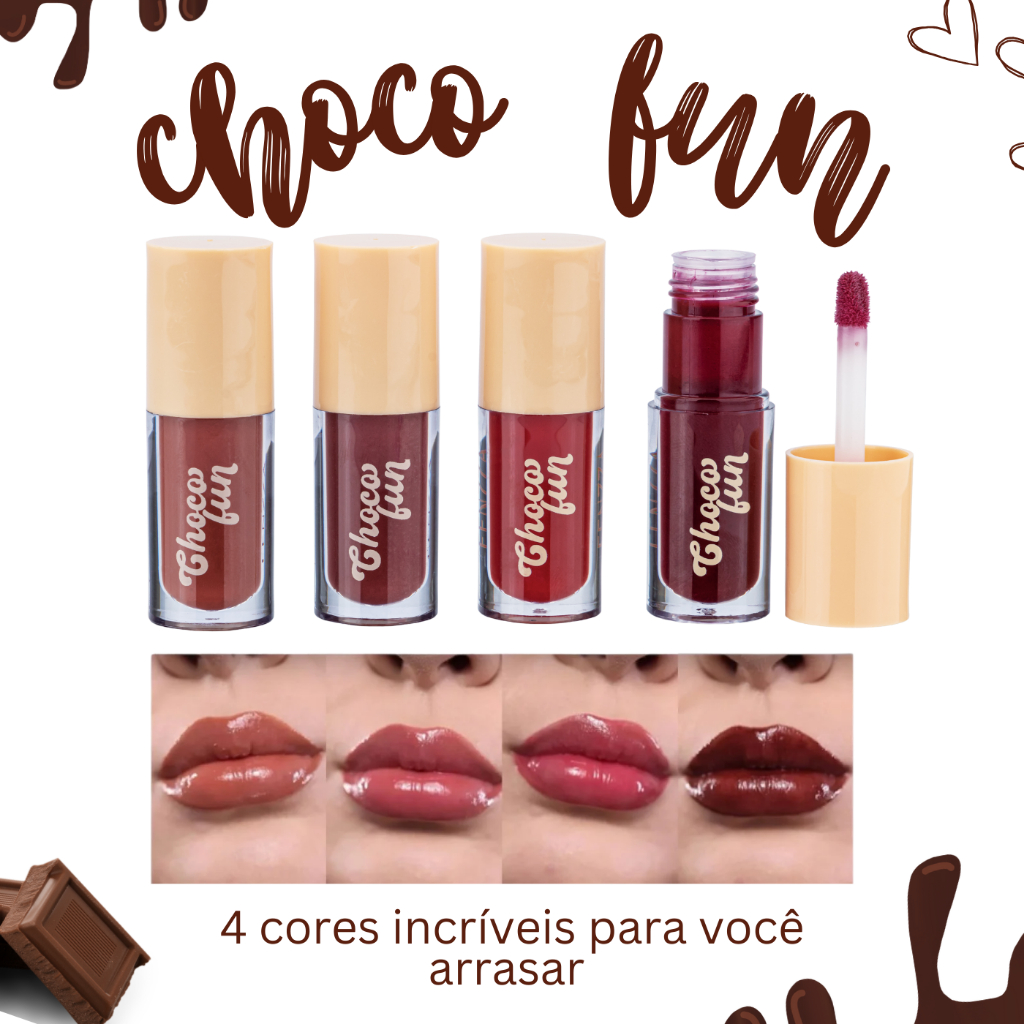 Kit 4 Gloss Choco Fun Lip Tint Cream Fenzza Cores Variadas