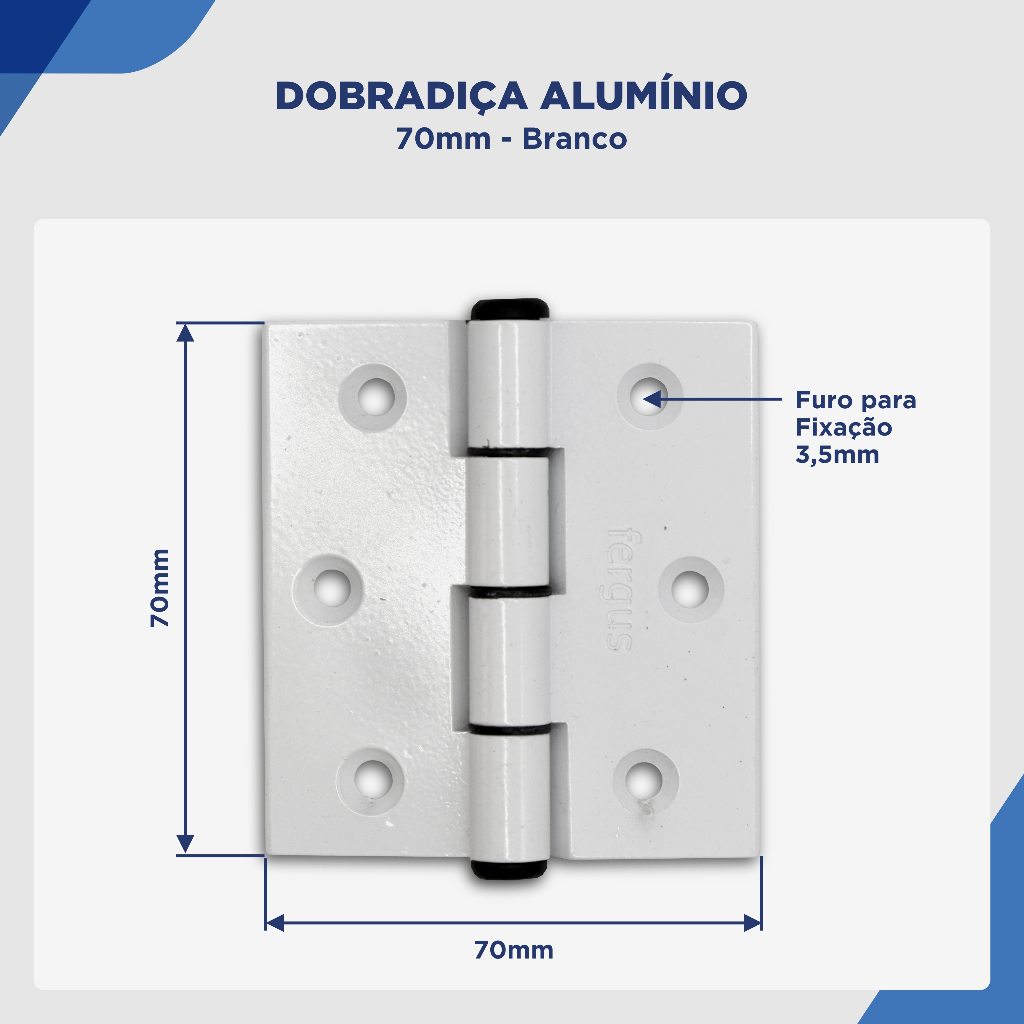 Dobradiça 70x70 e kit com parafuso para Porta Abrigo Tela Pino Nylon para portas de giro ou sobrepor