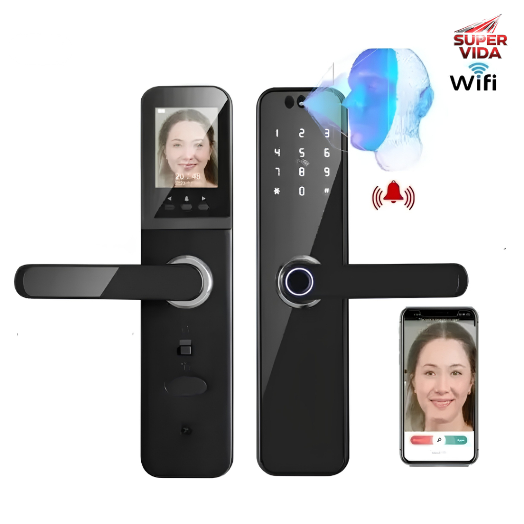 Fechadura Digital Com Câmera Aitek Com Câmera Tela E Biométrica Preta para Casa e Apartamento