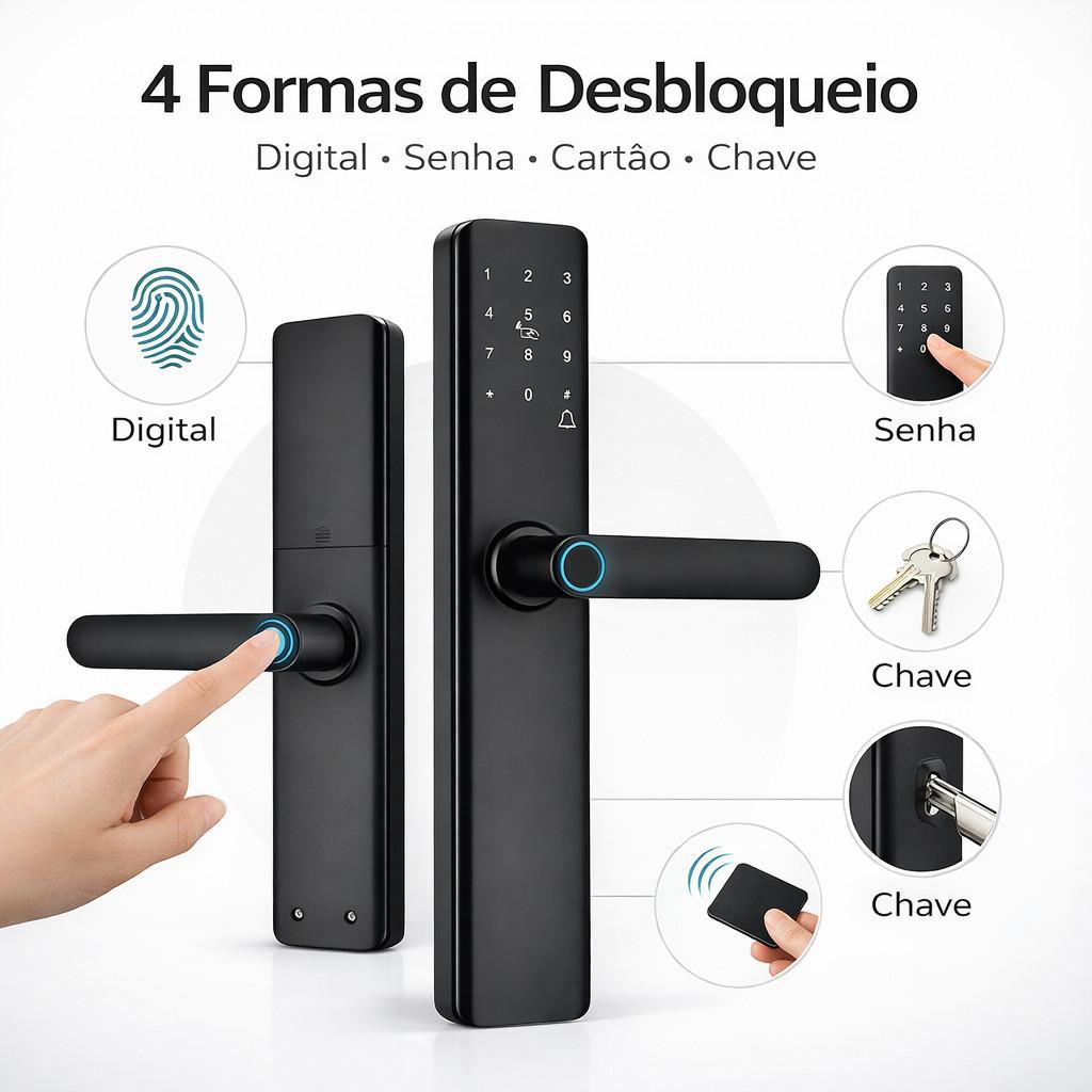 Fechadura Inteligente Digital Biometria Senha Cartão NFC Touch Screen Segurança Residencial